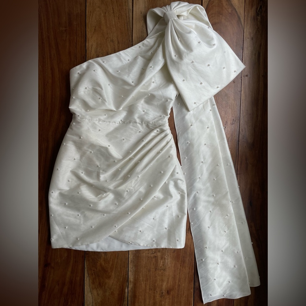 Sachin + Babi Ivory One-Shoulder Pearl-Embellished Mini Dress - Picture 2 of 15